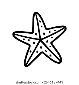 Ilustração desenhada à mão de uma estrela-do-mar simples. Esta estrela tem pontos como decorações dentro de seus contornos pretos, perfeito para um tema náutico