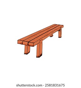 Hand drawn illustration of a simple wooden park bench.