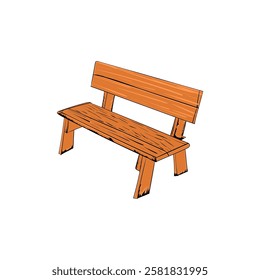 Hand drawn illustration of a simple wooden park bench.