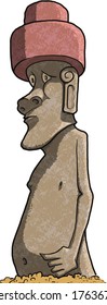 Hand drawn illustration of a single Moai from Easter Island, carved by the Rapa Nui.