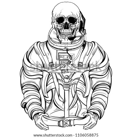 Hand Drawn Illustration Skeleton Astronaut Spacesuit Stock Vector ...