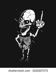 Hand drawn illustration of skeleton posing, text tshirt design, vector illustration