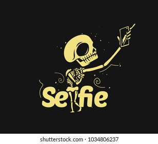 Hand drawn illustration of skeleton posing, text, vector illustration