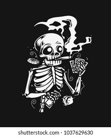 Hand drawn illustration of skeleton posing, tshirt print, vector illustration