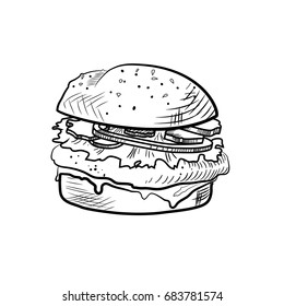 Hand drawn illustration of Sketch cheeseburger