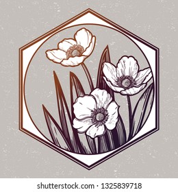 Hand drawn illustration and sketch Tulips flower. Black and white with line art illustration.Idea for business visit card, typography vector,print for t-shirt.