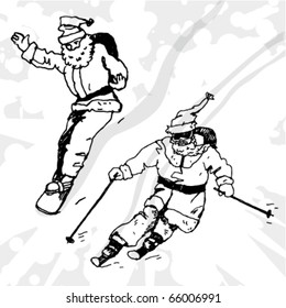 Hand Drawn Illustration of Skiing Santa Outline