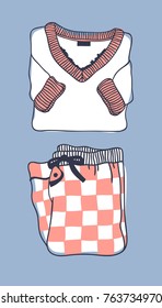 Hand drawn illustration sleepwear. Creative ink art work. Actual vector drawing pajamas
