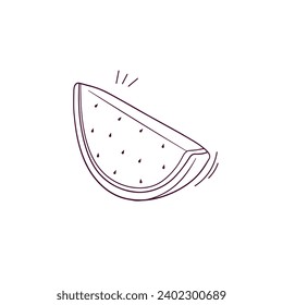 Hand Drawn illustration of sliced watermelon icon. Doodle Vector Sketch Illustration
