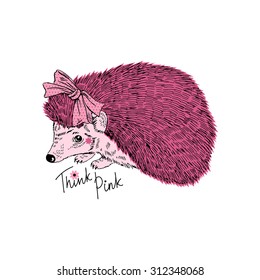 hand drawn illustration of small cute hedgehog girl, kid design