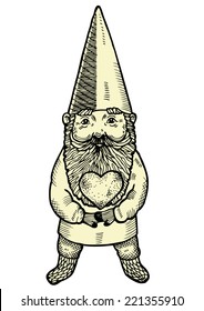 Hand drawn illustration of smart gnome in love.