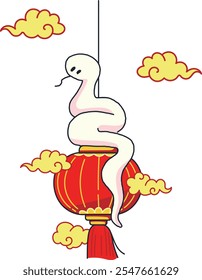 Hand drawn illustration of a snake on a lantern