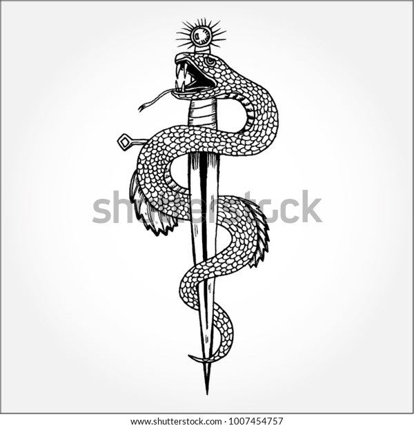 Hand Drawn Illustration Snake Sword Stock Vector Royalty - 