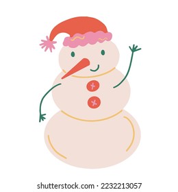 Hand drawn illustration of snowman. Christmas decoration element in doodle style
