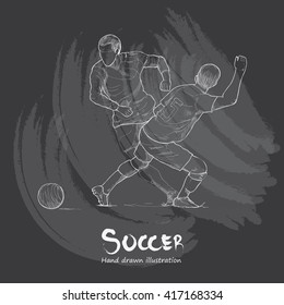 hand drawn illustration of soccer player. soccer background