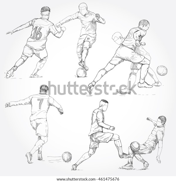 hand drawn illustration of  soccer player\
in action. soccer vector\
illustration.