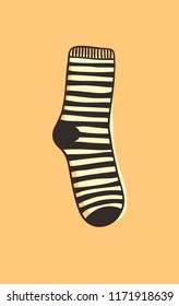 Hand drawn illustration Socks with Stripes. Creative ink art work. Actual vector drawing Wear. Artistic isolated Halloween object