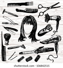 Hand Drawn Illustration of Some Barber's Stuff