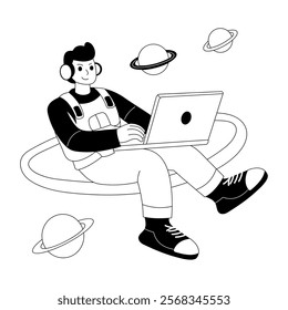 Hand drawn illustration of space working character