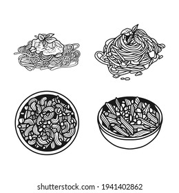 hand drawn illustration of a spaghetti. vector, icon