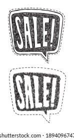 Hand drawn illustration of speech bubbles with sale texts. The sale texts, inner scribbles and the speech bubbles are layered separately. You can change colors easily.