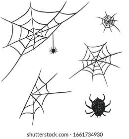 hand drawn illustration spiderweb set