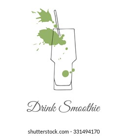 Hand drawn illustration with splashes of juice. Fresh beverage for healthy life. Drink smoothie.