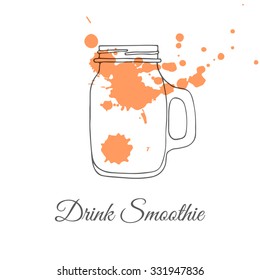Hand drawn illustration with splashes of juice. Fresh beverage for healthy life. Drink smoothie.