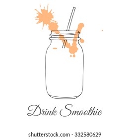 Hand drawn illustration with splashes of juice. Fresh beverage for healthy life. Drink smoothie.
