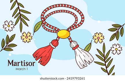 Ilustración dibujada a mano del martisor de símbolos de primavera