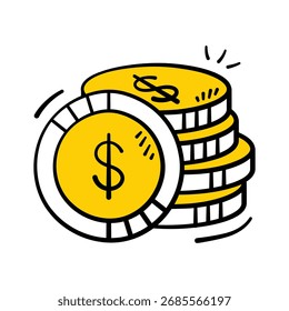 Dibujado a mano ilustración de una pila de monedas de oro, que simboliza la riqueza.