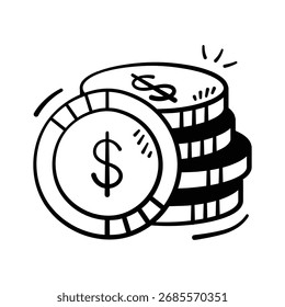 Dibujado a mano ilustración de una pila de monedas de oro, que simboliza la riqueza.