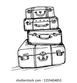 Hand drawn illustration of a stack of suitcases. Sketch