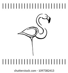 Hand drawn illustration of a standing flamingo.