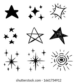 hand drawn illustration stars icons set