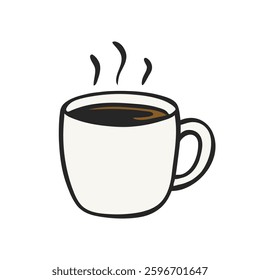 Hand drawn illustration of a steaming cup of coffee, with a simple and expressive style.