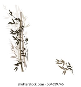 Hand drawn illustration with stems of bamboo. Vector isolated on white.