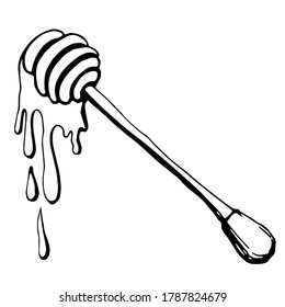Hand drawn illustration of stick with honey. Handwritten graphic technique
