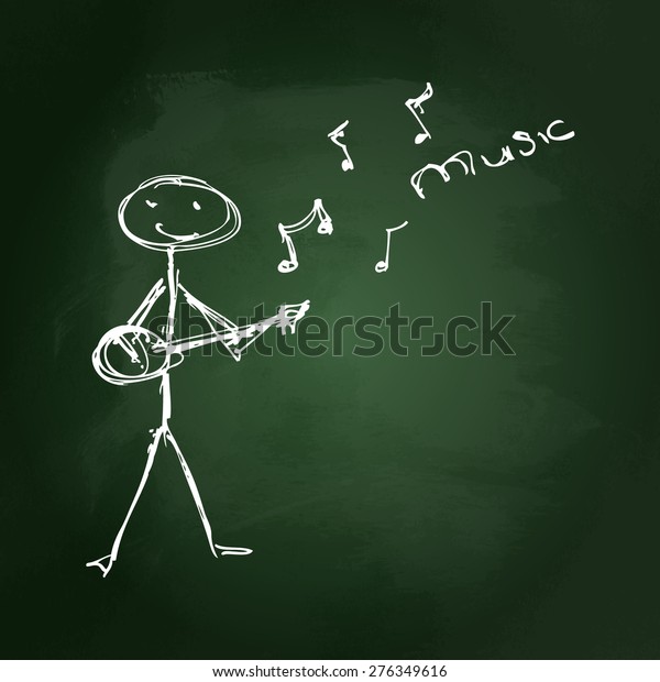 hand
drawn illustration of a stick man playing a
guitar