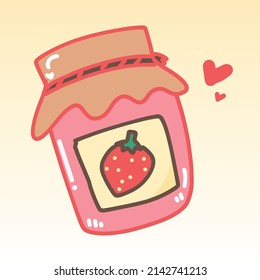 hand drawn illustration Strawberry jam jar with pastel color