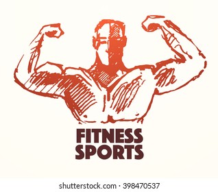 Hand drawn illustration of strong man for logo or poster