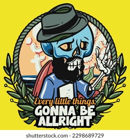 hand drawn illustration of Summer skull in a beach. vector for t-shirt and sticker design with fun holiday vibes.