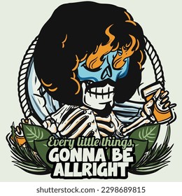 hand drawn illustration of Summer skull in a beach. vector for t-shirt and sticker design with fun holiday vibes.