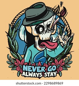 hand drawn illustration of Summer skull in a beach. vector for t-shirt and sticker design with fun holiday vibes.
