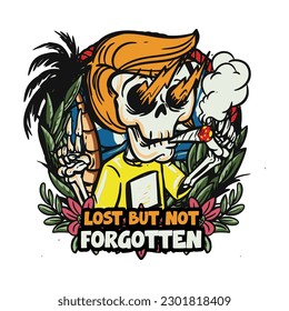 hand drawn illustration of Summer skull in a beach. vector for t-shirt and sticker design with fun holiday vibe