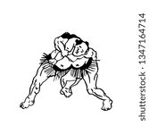 Hand drawn illustration of sumo man wrestlers fight on white background