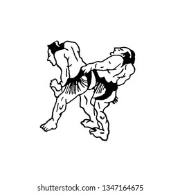 Hand drawn illustration of sumo man wrestlers fight on white background