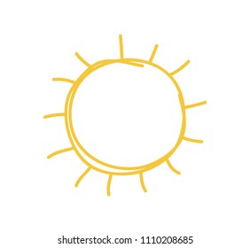 Hand drawn Illustration Sun. Doodle style element isolated on white background. Yellow Solar System Objects