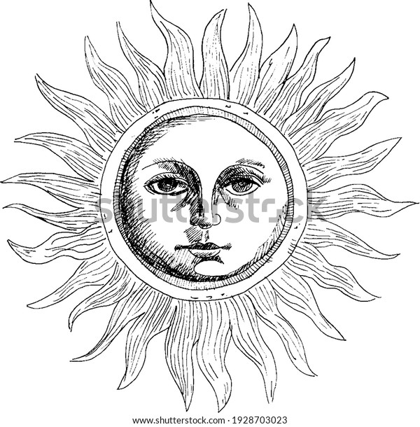 Hand Drawn Illustration Sun Face Can Stock Vector Royalty Free