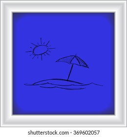 Hand drawn illustration of the sun and a parasol